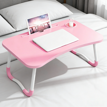 PINK Laptop Stand Table Foldable Desk Computer Study Bed Adjustable Cup Slot Tray 4