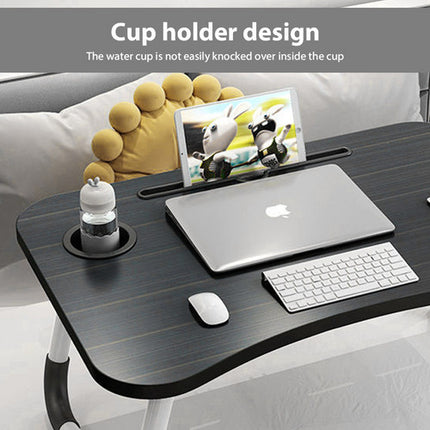 Black Laptop Stand Table Foldable Desk Computer Study Bed Adjustable Cup Slot Tray 4
