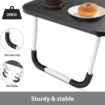 Black Laptop Stand Table Foldable Desk Computer Study Bed Adjustable Cup Slot Tray 5