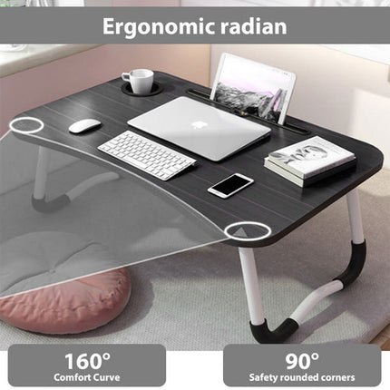Black Laptop Stand Table Foldable Desk Computer Study Bed Adjustable Cup Slot Tray 6