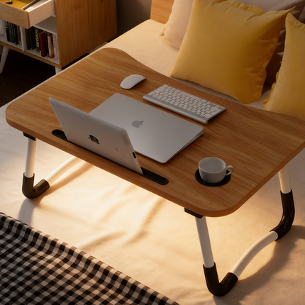 Wood Laptop Stand Table Foldable Desk Computer Study Bed Adjustable Cup Slot Tray 4