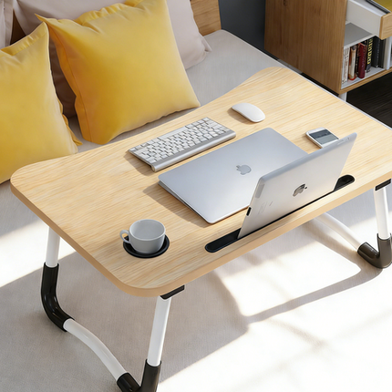 Light Wood Laptop Stand Table Foldable Desk Computer Study Bed Adjustable Cup Slot Tray 2