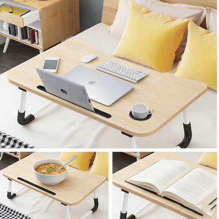 Light Wood Laptop Stand Table Foldable Desk Computer Study Bed Adjustable Cup Slot Tray 4