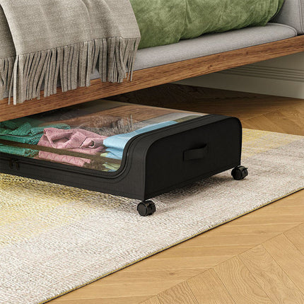 Black Square Under-Bed Storage Rack with Wheels Sturdy Easy to Move for Bedroom AU 2