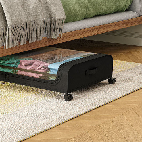 Black Square Under-Bed Storage Rack with Wheels Sturdy Easy to Move for Bedroom AU 2