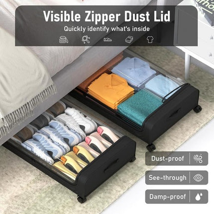 Black Square Under-Bed Storage Rack with Wheels Sturdy Easy to Move for Bedroom AU 3