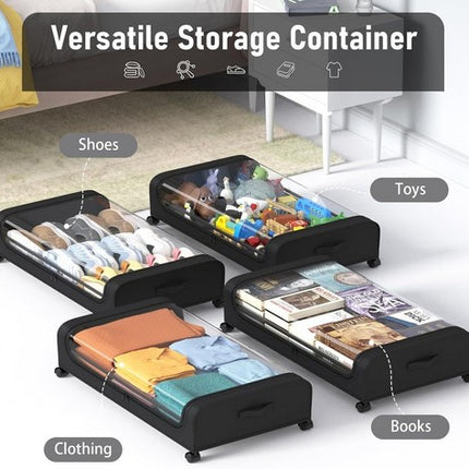 Black Square Under-Bed Storage Rack with Wheels Sturdy Easy to Move for Bedroom AU 8