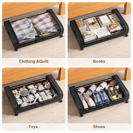 Black Square Under-Bed Storage Rack with Wheels Sturdy Easy to Move for Bedroom AU 9