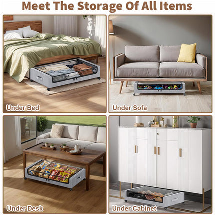 Gray Square Under-Bed Storage Rack with Wheels Sturdy Easy to Move for Bedroom AU 5