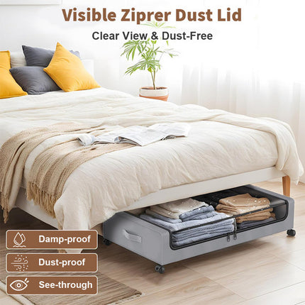 Gray Square Under-Bed Storage Rack with Wheels Sturdy Easy to Move for Bedroom AU 6