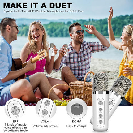 Sliver Karaoke Machine with 2 Wireless Microphones Bluetooth-Compatible 5.0 for Parties 3