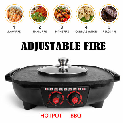 Electric 2 in 1 Hot Pot BBQ Oven Smokeless Barbecue Pan Grill Hotpot Machine 3