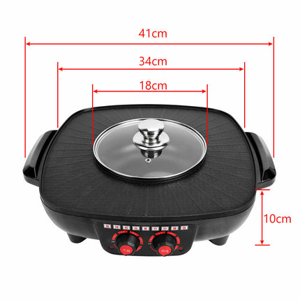 Electric 2 in 1 Hot Pot BBQ Oven Smokeless Barbecue Pan Grill Hotpot Machine 4