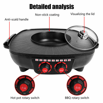Electric 2 in 1 Hot Pot BBQ Oven Smokeless Barbecue Pan Grill Hotpot Machine 5