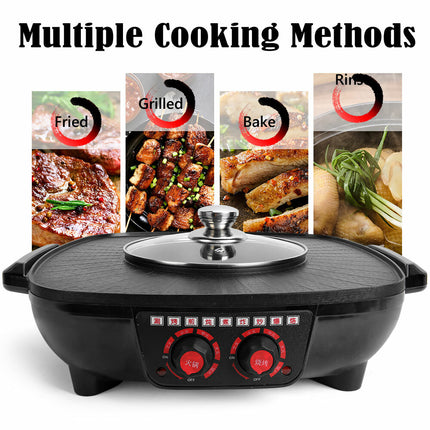 Electric 2 in 1 Hot Pot BBQ Oven Smokeless Barbecue Pan Grill Hotpot Machine 6