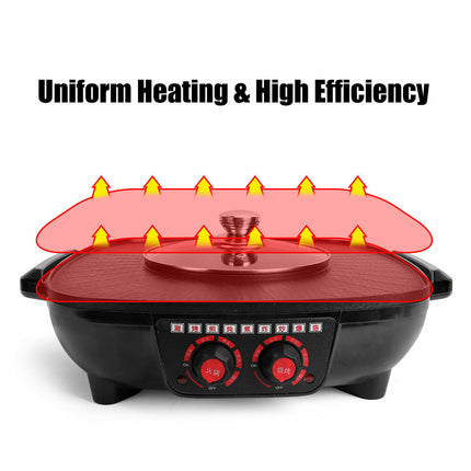 Electric 2 in 1 Hot Pot BBQ Oven Smokeless Barbecue Pan Grill Hotpot Machine 8