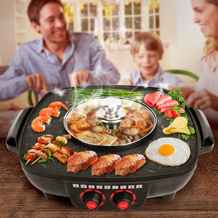 Electric 2 in 1 Hot Pot BBQ Oven Smokeless Barbecue Pan Grill Hotpot Machine 9