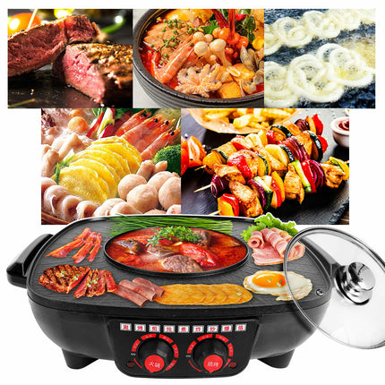 Electric 2 in 1 Hot Pot BBQ Oven Smokeless Barbecue Pan Grill Hotpot Machine 12