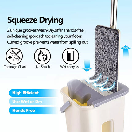 Mop Bucket Wet Dry Rinse Wash 360 Rotating Squeeze Flat Floor Cleaner with Pads 7
