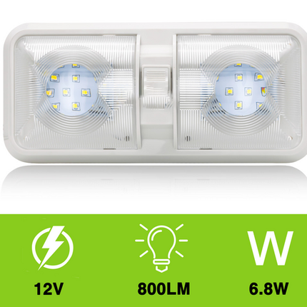 12V RV Interior LED Ceiling Light Boat Camper Caravan Trailer Double Dome Light 2