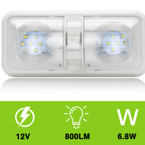 12V RV Interior LED Ceiling Light Boat Camper Caravan Trailer Double Dome Light 2