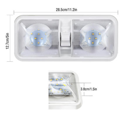 12V RV Interior LED Ceiling Light Boat Camper Caravan Trailer Double Dome Light 6
