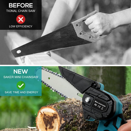 6" Mini Cordless Electric Chainsaw 2X Battery-Powered Wood Cutter Rechargeable 2
