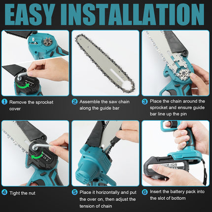 6" Mini Cordless Electric Chainsaw 2X Battery-Powered Wood Cutter Rechargeable 3