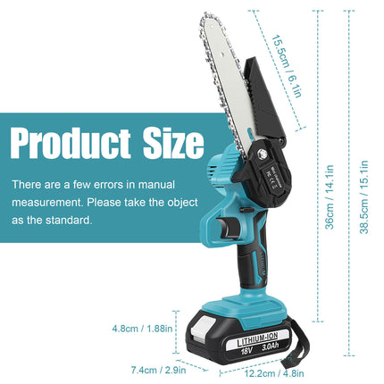 6" Mini Cordless Electric Chainsaw 2X Battery-Powered Wood Cutter Rechargeable 5