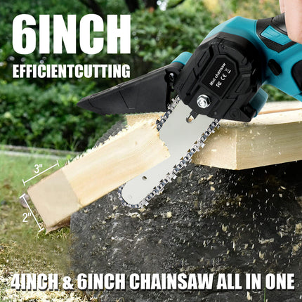 6" Mini Cordless Electric Chainsaw 2X Battery-Powered Wood Cutter Rechargeable 7
