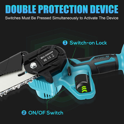 6" Mini Cordless Electric Chainsaw 2X Battery-Powered Wood Cutter Rechargeable 10