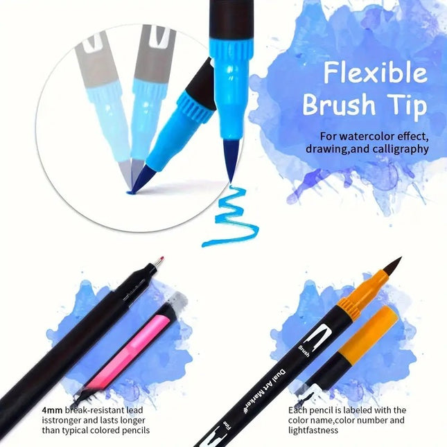 132PCS Art Markers Brush Pens Set Dual Tips Coloring Fineliner Drawing Painting 2