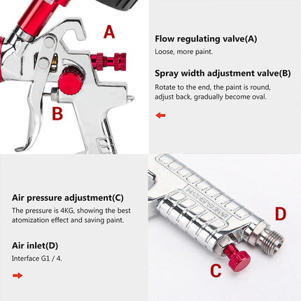 Air HVLP Spray Gun Paint Gun 600CC Gravity Feed Cup 1.4mm 1.7mm 2mm Tip AU Stock 3