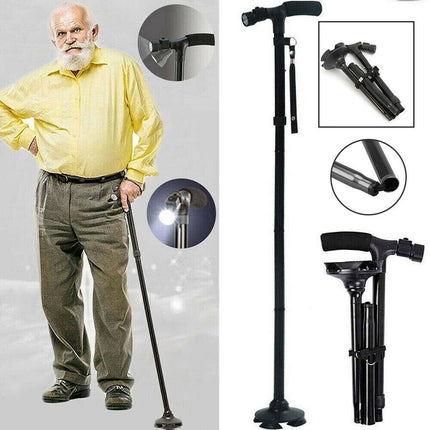 Walking Stick Cane Folding Handle Adjustable fixed LED Light Aid Holder Lighting 3