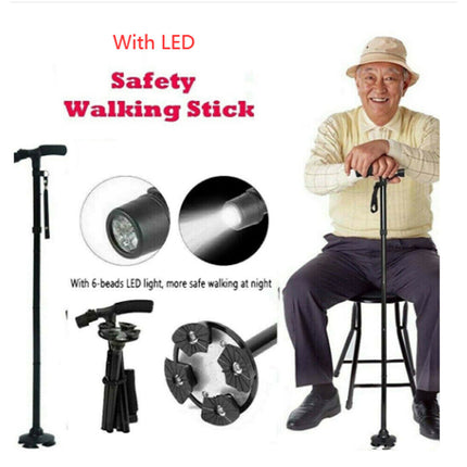 Walking Stick Cane Folding Handle Adjustable fixed LED Light Aid Holder Lighting 4