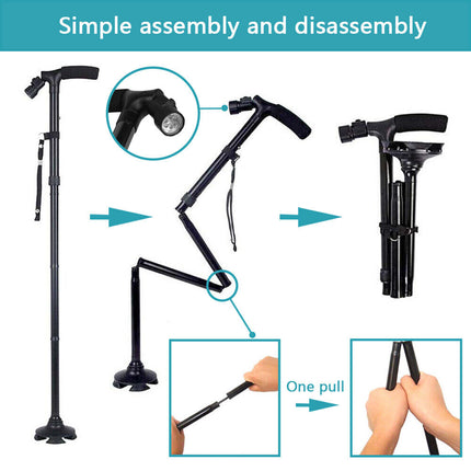 Walking Stick Cane Folding Handle Adjustable fixed LED Light Aid Holder Lighting 8