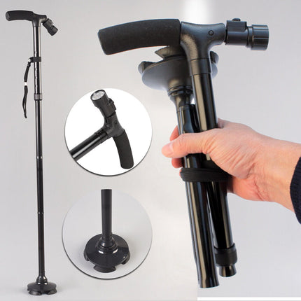 Walking Stick Cane Folding Handle Adjustable fixed LED Light Aid Holder Lighting 11