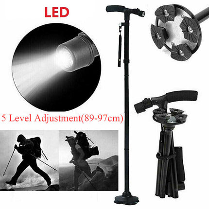 Walking Stick Cane Folding Handle Adjustable fixed LED Light Aid Holder Lighting 12