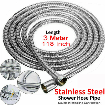 3m Shower Head Hose Stainless Steel Bathroom Flexible Tube Replacement Pipe AU 10