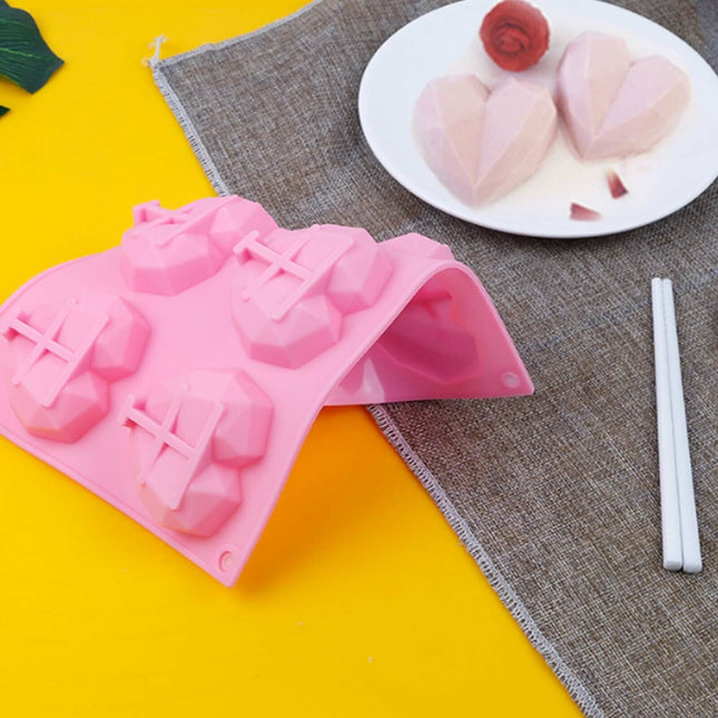 2PCS DIY 3D Fondant Mold Silicone Heart Shape Candy Cake Chocolate Mould Sugar Craft 2
