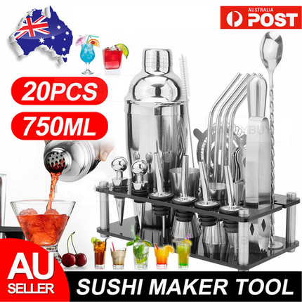 20Pcs Cocktail Shaker Set 750ml Martini Strainer Bartender Kit Bar Spirits Maker 11