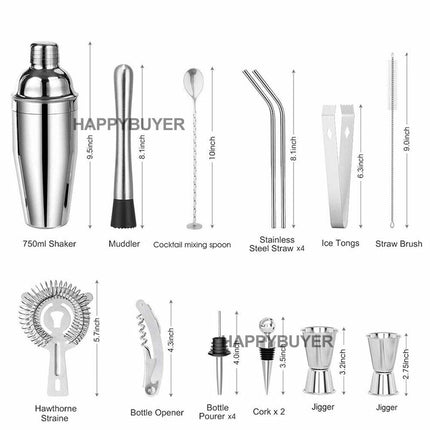 20Pcs Cocktail Shaker Set 750ml Martini Strainer Bartender Kit Bar Spirits Maker 3