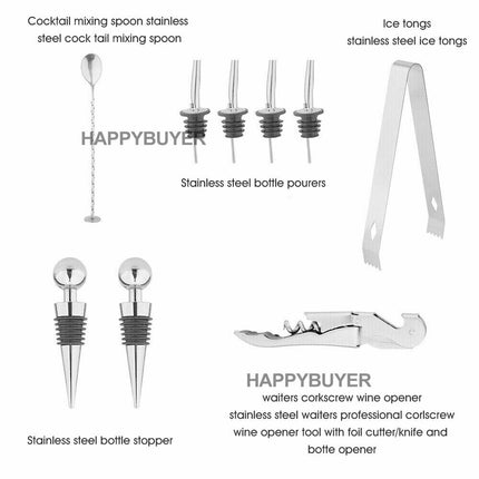 20Pcs Cocktail Shaker Set 750ml Martini Strainer Bartender Kit Bar Spirits Maker 6