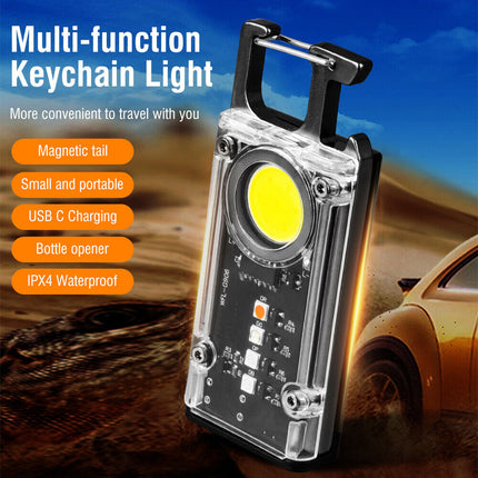Mini Flashlight Keychain USB Rechargeable Cob Waterproof Portable Led Work Light 2