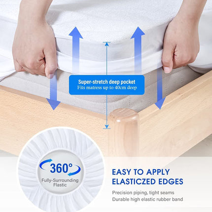 100% Terry Cotton Fitted Mattress Protector Waterproof Queen 5
