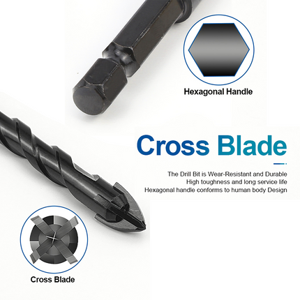 4PCS Drill Set Hex Tile Drill Bit Glass Ceramic Bric Hex Shank Cross Spear Head 7