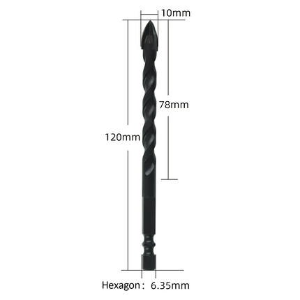 4PCS Drill Set Hex Tile Drill Bit Glass Ceramic Bric Hex Shank Cross Spear Head 10