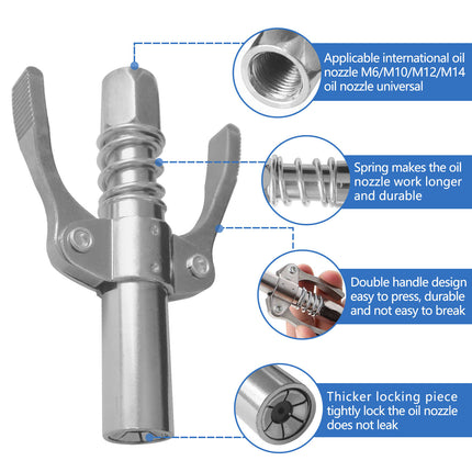 Grease Gun Coupler High Pressure Quick Release Lock Nozzles w/Hose For 1/8"NPT 2