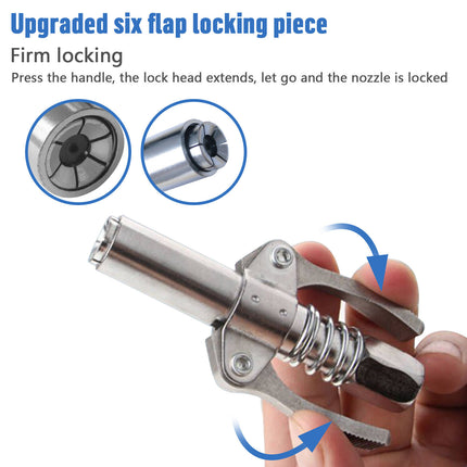 Grease Gun Coupler High Pressure Quick Release Lock Nozzles w/Hose For 1/8"NPT 11