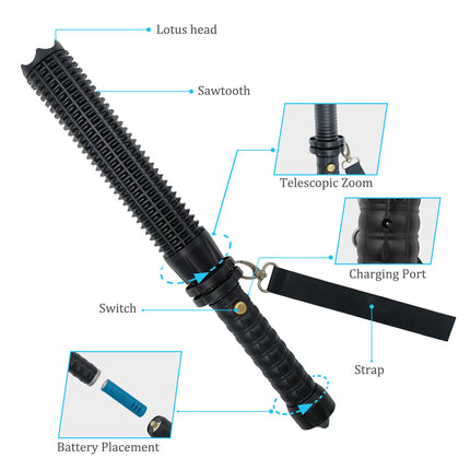 Baseball LED Flashlight Rechargeable Zoom Police Security Torch Baton Lamp Light 5